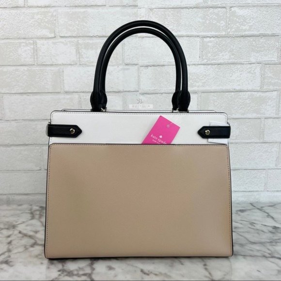 Kate Spade Staci Warm Beige Colorblock Large Satchel Crossbody - Picture 3 of 11